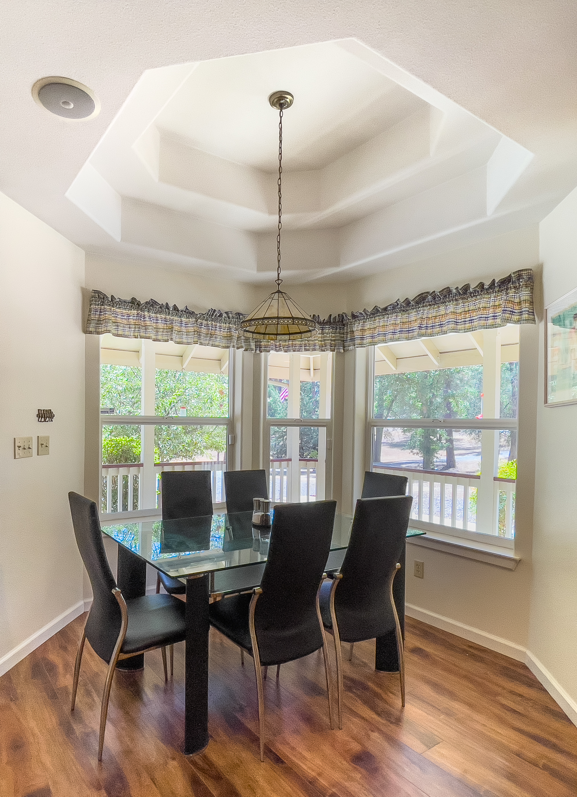 Dining table set for six guests